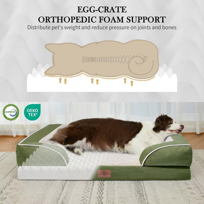 Comfort Expression Orthopedic Bolster Dog Beds Extra Large, XL Dog Beds Waterproof Dogs Beds, Washable Dogs Beds Sofa with Removable Cover & Non-Slip Bottom(X-Large,Light Green)