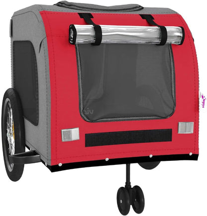 Tidyard Pet Bike Trailer Red and Gray Oxford Fabric and Iron Pet Bicycle Carrier, Animal Bike Stroller for Cat, Puppy, Dog, Outdoor, Travel Style A