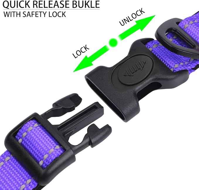 JSXD AirTag Dog Collar, Night Reflective Nylon Dog Collar for Small Medium Large Dogs,Lockable Quick Release Buckle,Padded Breathable Pet Collar with AirTag Holder (Purple, Medium(13.8"-21.6"))