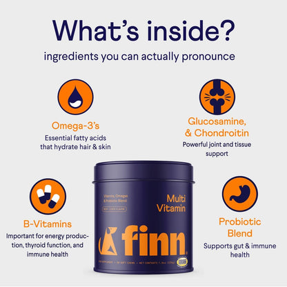 Finn All-in-1 Multivitamin for Dogs - Daily Multi with Probiotics, Omegas & Nutrients to Support Everyday Wellness - 90 Soft Chews
