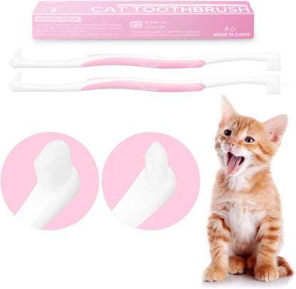 4 Pcs Dual-Sided Cat Toothbrush with Micro Brush Head, Ultra Soft Nano Bristles Pet Toothbrush Kit, Kitten/Puppy Toothbrushes, Fit into Cats/Small Dogs Mouth, Avoid Bleeding Gums