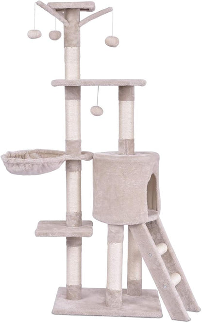 Tangkula 56 Inch Cat Tree - Multi-Level Cat Tower Condo with Sisal Scratching Post and Ladder, Large Cat Playground for Indoor Cats
