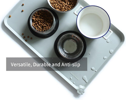 Hoki Found Large Silicone Pet Food Mats Tray - Non Slip Pet Dog Cat Bowl Mats Placemat - Dog Pet Cat Feeding Mat - Waterproof Dog Cat Food Mats -Pet Water Mats for Floors - Battleship