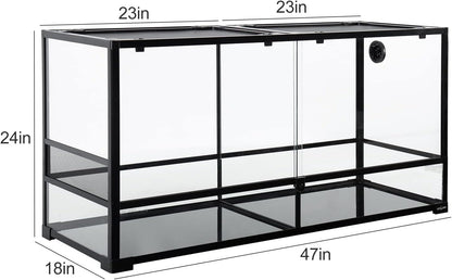 REPTIZOO 88 Gallon Large Reptile Terrarium 48" x 18" x 24" Knock-Down Glass Reptile Tank with Double Hinge Door & Screen Ventilation, Supporting Used as 2 Separate Habitats Easy Assembly - Pawvie