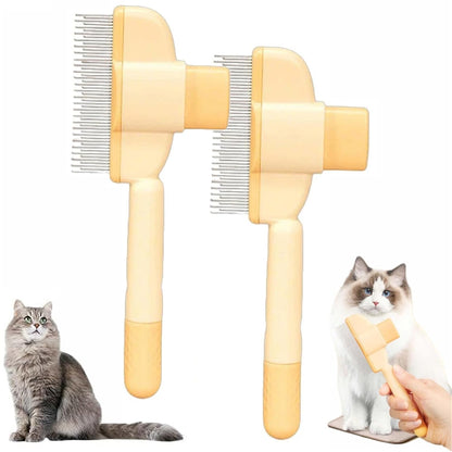 Avatore Zenbrush Cat Comb, Zen Brush for Cats, 2025 Upgraded Cat Brush with Release Button, Flea Comb for Cats, Click Self Cleaning Pet Hair Removal Combs (Yellow*2)