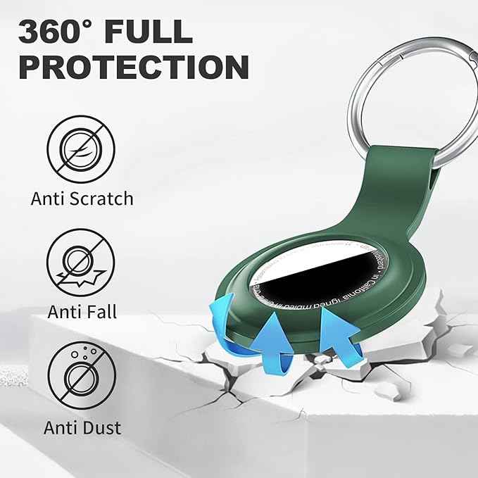 Compatible with AirTag Case Keychain for Air Tag Holder Silicone for AirTags Key Ring Cases Tags Chain for Apple for AirTag GPS Item Finders Accessories，Dark Green
