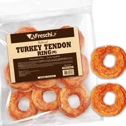 Afreschi Natural Turkey Tendon Ring (M) 10 oz, USA-Sourced Turkey Tendon, All Natural Puppy Chew, Hypoallergenic, Rawhide Alternative, for Medium Breeds