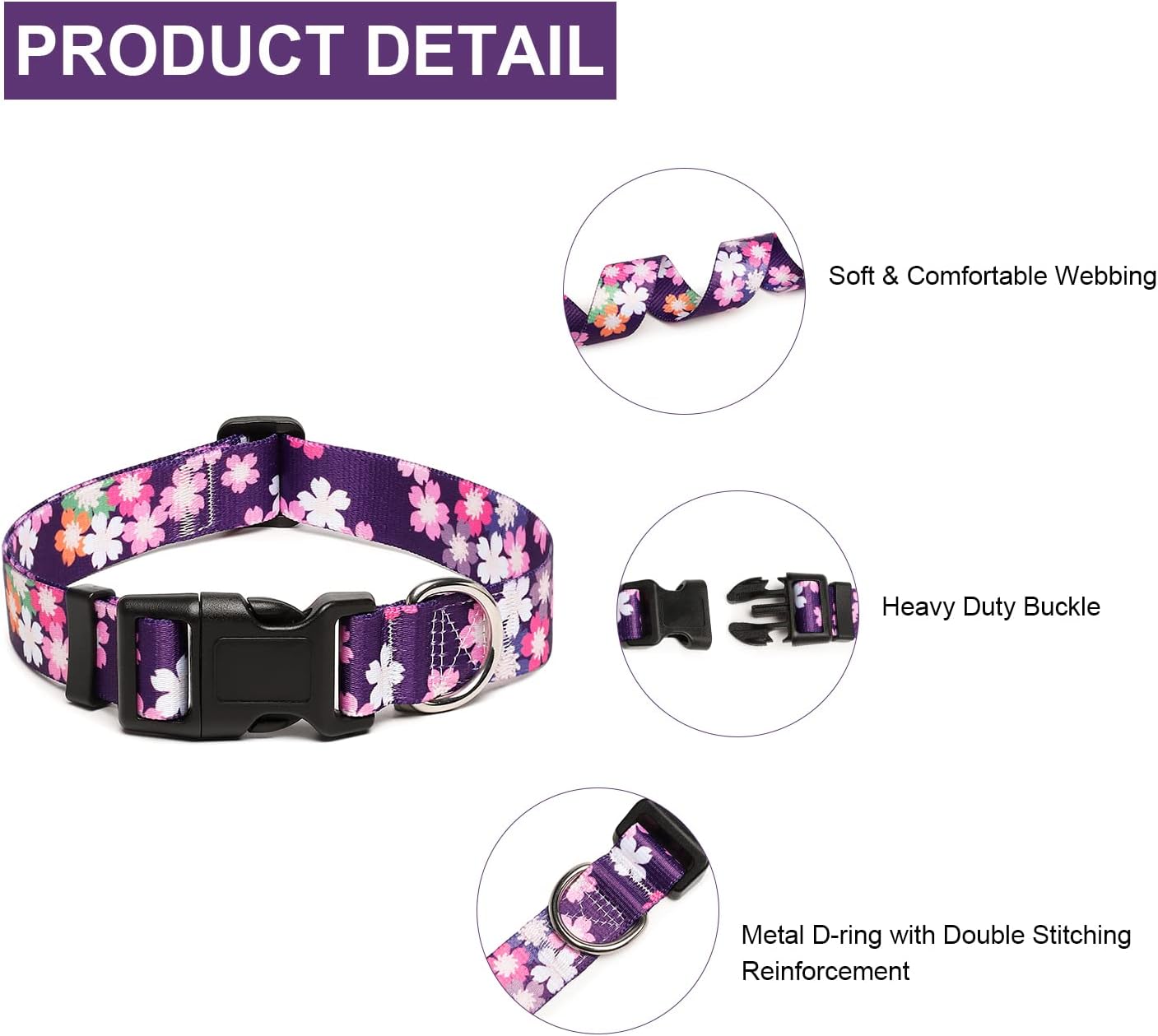 Mercano Adjustable Dog Collar - Special Design Patterns, Soft Nylon Comfortable Sturdy Pet Collar for Small Medium Large Dogs (M, Floral Pink)