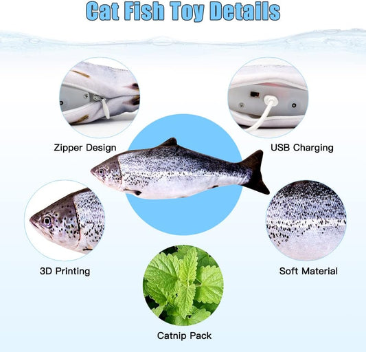 TOOGE 2 Pack 9" Floppy Fish Cat Toys with SilverVine and Catnip for Indoor Cats Interactive Flopping Fish Cat Kicker Catnip Toys for Cats Puppy Small Dogs (Salmon + Rainbow Trout)