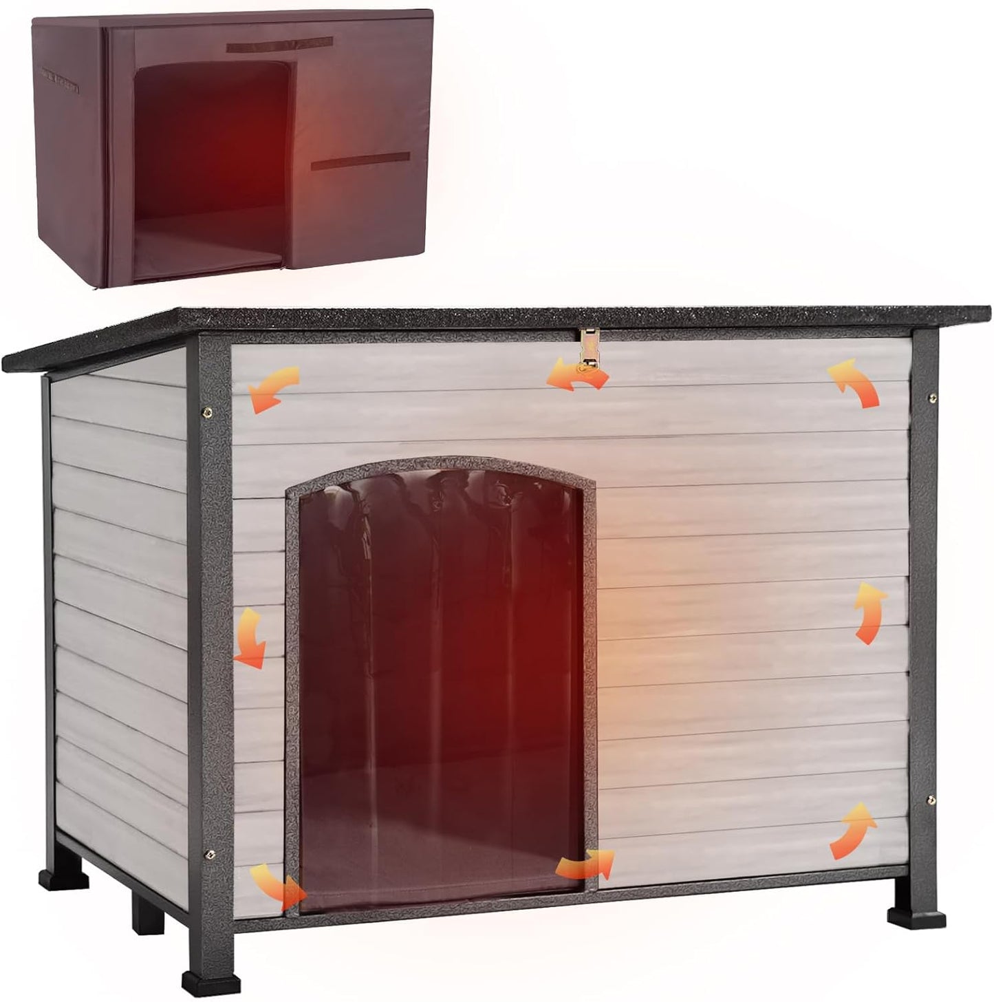 Aivituvin Dog House Outdoor with Insulated Liner, Weatherproof Dog House for Winter, Suitable for Small & Medium & Large Dogs with Unique All-Around Iron Frame(Off-White)