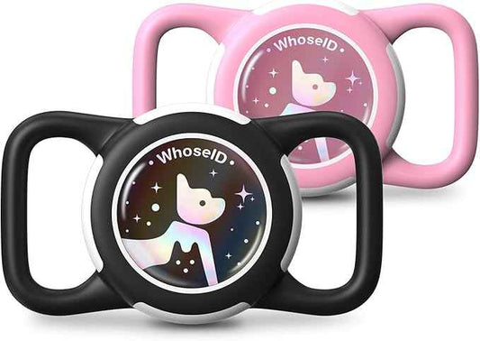 Waterproof Airtag Dog Collar Holder, Silicone & ABS Airtag Holder for Dog & Cat Collars, Ultra-Durable, Lightweight and Protective Airtag Case (Black&Pink-1, Regular)