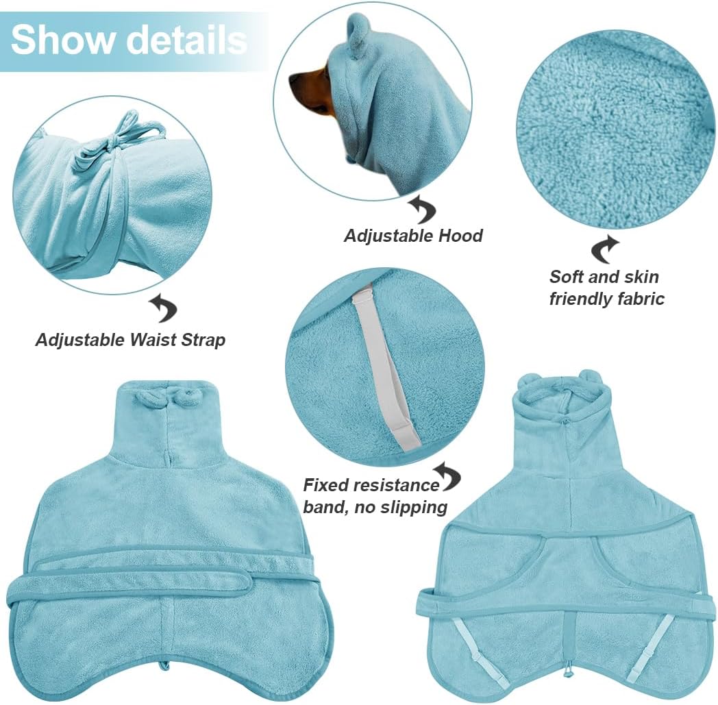 Medium to Large Size Dog Bathrobe, Quick Drying Super Absorbent Used for After Bathing, Warm Dog Towels, Adjustable Hoodies and Belts for Pet Dogs Bath Clothes Products(Blue, 5XL)