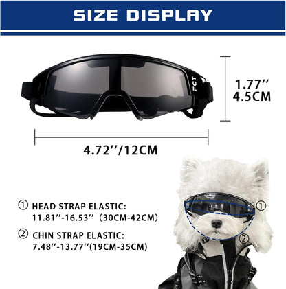 Dog Goggles for Small to Medium Breed, Dog Sunglasses UV Protection, Windproof & Anti-Fog, Puppy Sunglasses with Padded Frame and Adjustable Straps for Outdoor Riding, Driving（Black）