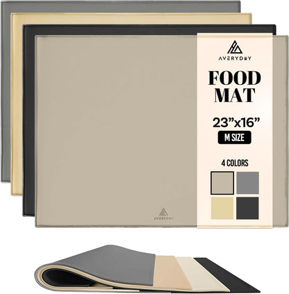 AVERYDAY 23x16'' Silicone Dog Mat for Food and Water, 0.63'' Edge Dog Food Bowl Mats for Floor Waterproof, Dogs Water Mat for Sloppy Drinker, Non Slip Rubber Pet Feeding Mats for Indoor Dogs and Cats