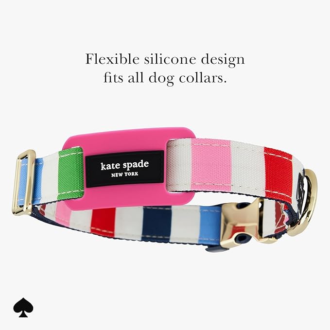 kate spade new york Airtag Dog Collar Holder - Waterproof Silicone Airtag Holder Dog Tag - Pom Pom Pink