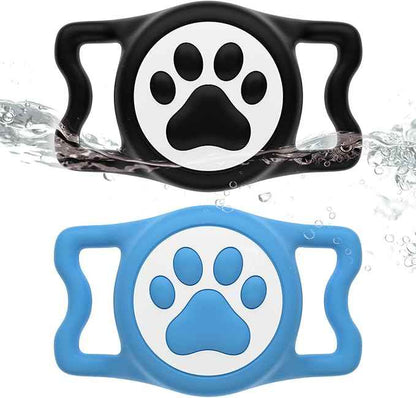 for Airtag Dog Collar Holder, Dog Airtag Holder Waterproof, Lightweight & Soft Silicone Air Tag Case for Pet Collars, Works with Multiple Tracker Tag Products (Black+Blue, 2 Pack)