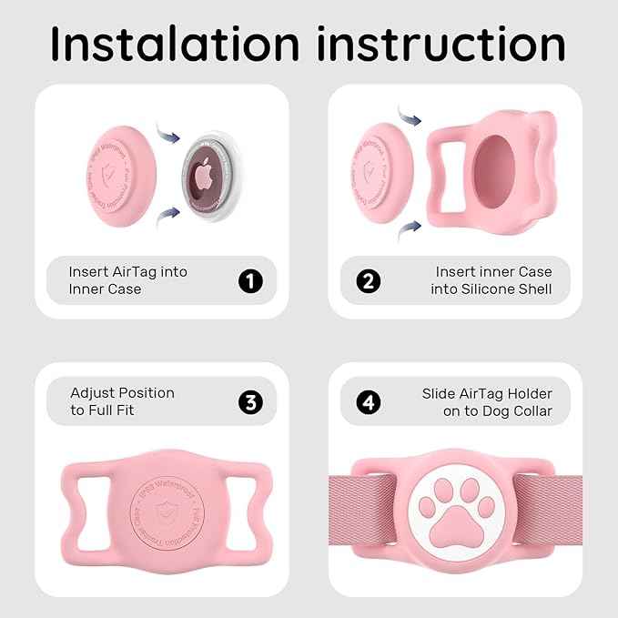 for Airtag Dog Collar Holder, Dog Airtag Holder Waterproof, Lightweight & Soft Silicone Air Tag Case for Pet Collars, Works with Multiple Tracker Tag Products (Pink+Blue, 2 Pack)