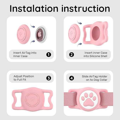 for Airtag Dog Collar Holder, Dog Airtag Holder Waterproof, Lightweight & Soft Silicone Air Tag Case for Pet Collars, Works with Multiple Tracker Tag Products (Pink+Blue, 2 Pack)
