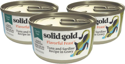 Solid Gold Wet Cat Food Pate - Healthy Canned Cat Food Pate w/Real Tuna & Sardine, Omega Fatty Acids, Vitamins & Minerals - Grain Free & Gluten Free Can Meals for Cats & Kittens - 24ct/3oz Can