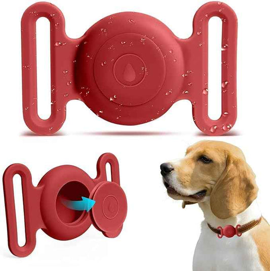 Dog Safety Pendant, Collar Holder for AirTag 2nd & 1st Gen, Pet Tracker Accessory for Dog GPS Tracking, Durable Silicone, Waterproof & Shock-Resistant, Anti-Scratch Anti-Loss (Red, Large)