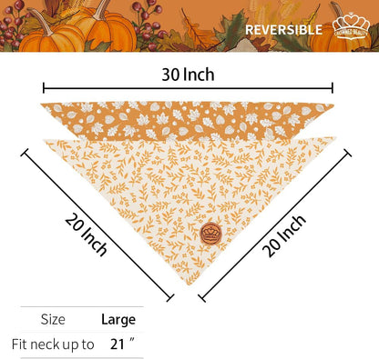 CROWNED BEAUTY Fall Dog Bandanas Reversible Large 2 Pack, Floral Leaf Set, Orange Adjustable Triangle Holiday Scarves for Medium Large Dogs Boy Girl Pets DB181-L