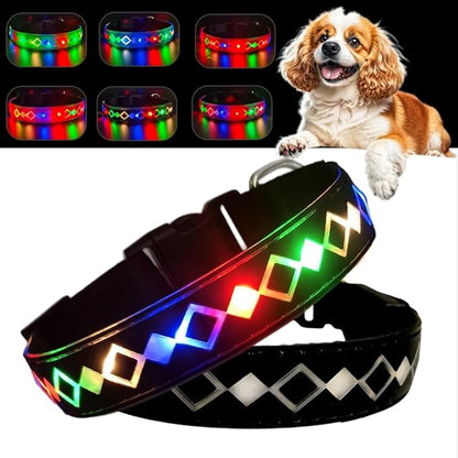 LED Dog Collar with AirTag Holder and Custom ID Tag, 15 Light Modes, Waterproof, Multiple Colors (BLACK Pro, XL(19.7-23.6"))