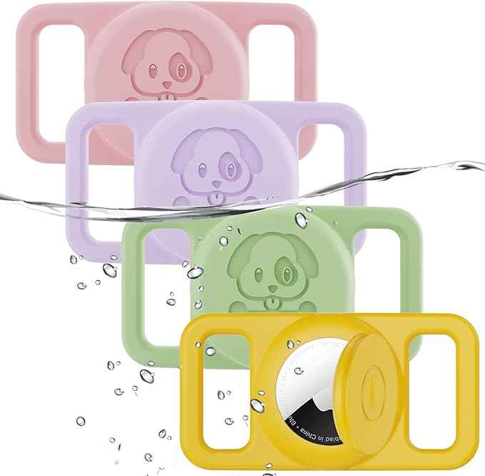 4 Pack Waterproof AirTag Dog Collar Holder Compatible with Apple AirTag, Silicone Hidden Loop Holder for Airtag Tracker, Anti-Lost Dog Collar Air Tag Accessories(Yellow,Pink,Purple,Light Green)