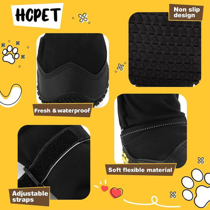 Hcpet Dog Shoes, Dog Boots & Paw Protectors for Winter Snowy Days, Rainy Weather, Outdoor Anti-Slip Sole Dog Booties for Hardwood Floor Black-Leg 3