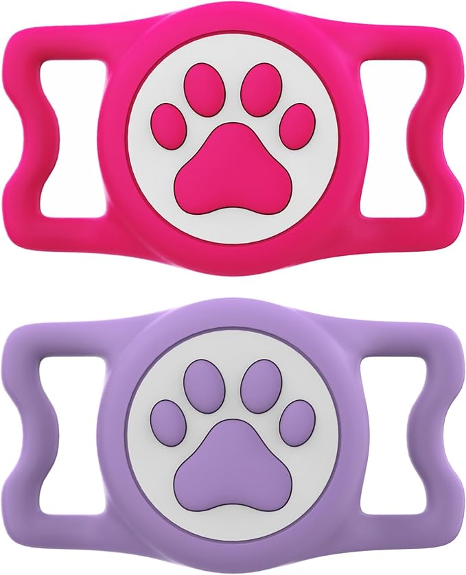 IP68 Waterproof for AirTag Dog Collar Holder, Silicone Air Tags-2 Pack for Apple Dog AirTag Holder(RosexPurple)