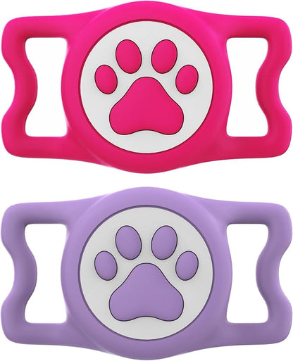 IP68 Waterproof for AirTag Dog Collar Holder, Silicone Air Tags-2 Pack for Apple Dog AirTag Holder(RosexPurple)