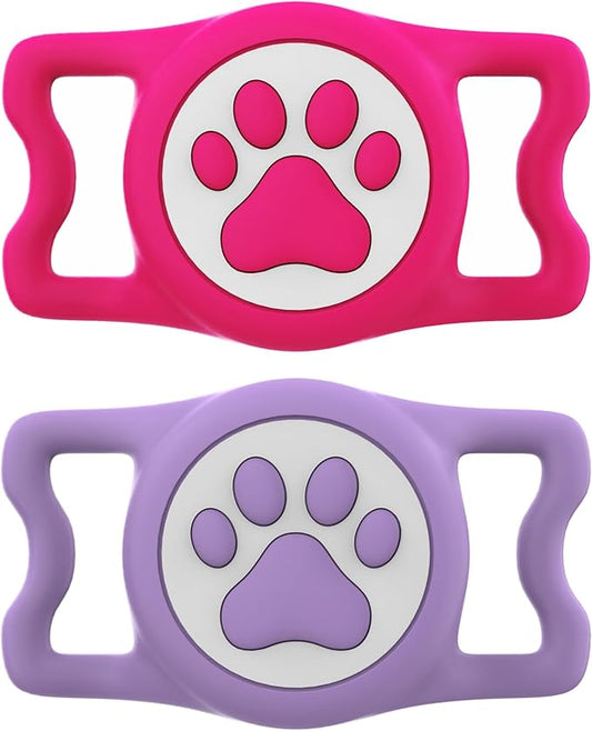 IP68 Waterproof for AirTag Dog Collar Holder, Silicone Air Tags-2 Pack for Apple Dog AirTag Holder(RosexPurple)