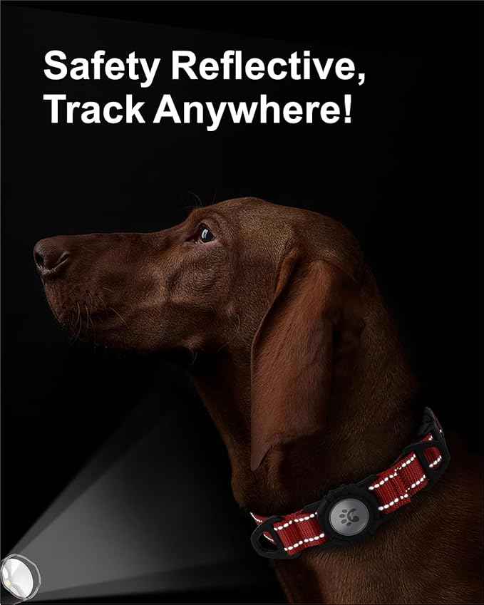 TagME Airtag Dog Collar,Waterproof Reflective Pet Collar with Airtag Holder,Soft Padded and Double D-Rings for Extra Large Dogs,Red