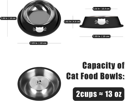 2 Pcs Non-Slip Stainless Steel Small Cat Food Bowls - Unbreakable, 13 Oz, Suitable for Indoor Small Pets - Removable Rubber Base, Easily Clean, Lovely Color