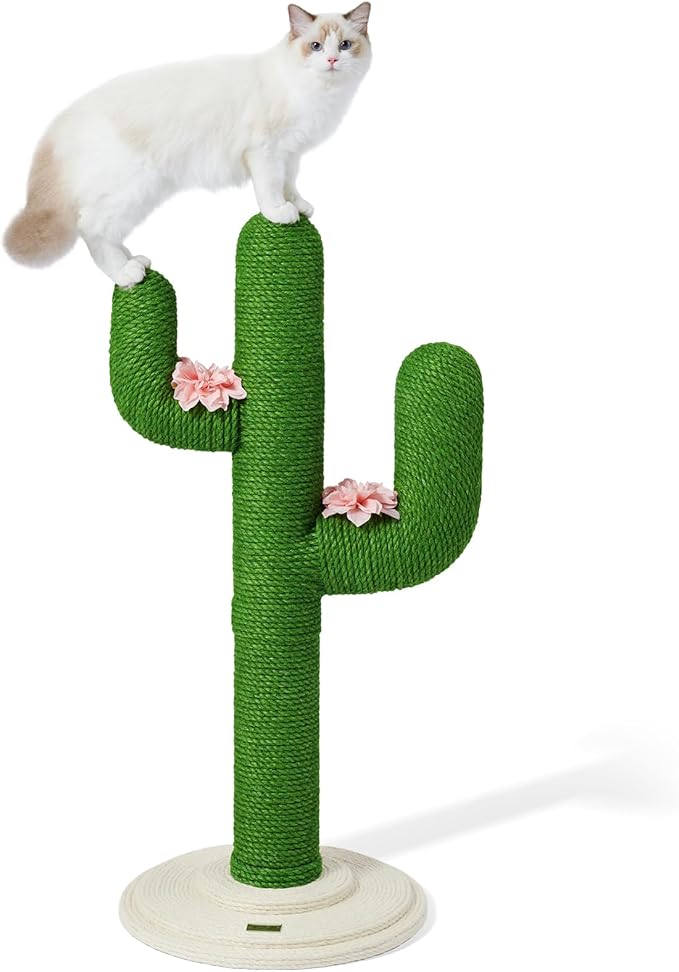 VETRESKA Cat Scratching Post, Cactus Scratch Posts for Indoor Adult Cats Kittens, 41.3 Inches Large Jute Cat Scratcher, Extra Large Cat Scratcher, Durable Cat Scratch Tree for Active Cats