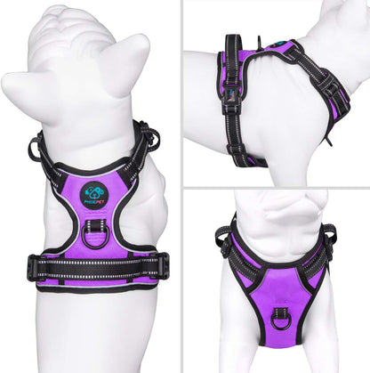 PHOEPET No Pull Dog Harnesses for Small Puppies Reflective Adjustable Front Clip Vest with 2 Metal Leash Attachment Hooks Soft Handle(XS, Purple)