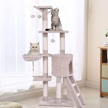 Tangkula 56 Inch Cat Tree - Multi-Level Cat Tower Condo with Sisal Scratching Post and Ladder, Large Cat Playground for Indoor Cats
