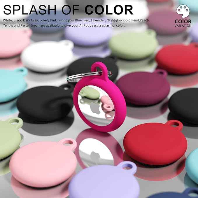 oakxco for Airtag Keychain Silicone, Airtag Holder with Key Ring, Air Tag Cover Cute Accessories for Kids, Luggage, Car Dog Collar, Car, Compatible with Apple Airtag Case Waterproof Tracker, Hot Pink