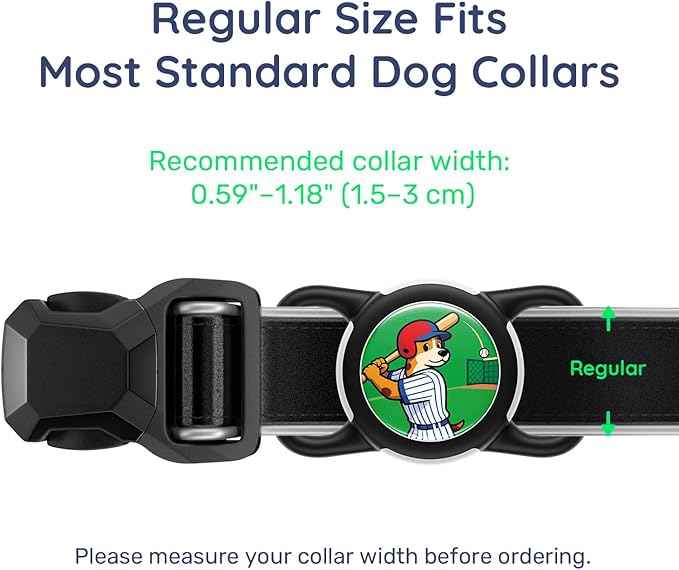 Dog AirTag Holder for Dog Collar, Soft Silicone Slide-On Case for Apple AirTag, No-Dangle Quiet Protective Holder with Eye-Catching Pet Character Designs, Black-Baseball All-Star