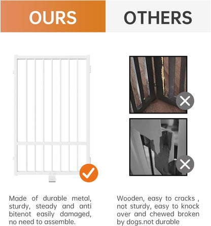 Full Metal Freestanding Dog Gate with Door, 32''Height Foldable Pet Dog Fence for Indoor & Outdoor, 2 Panels Extra Wide Free Standing TallDog Gates for Doorways,House,Stairs,Porch,Deck,Yard