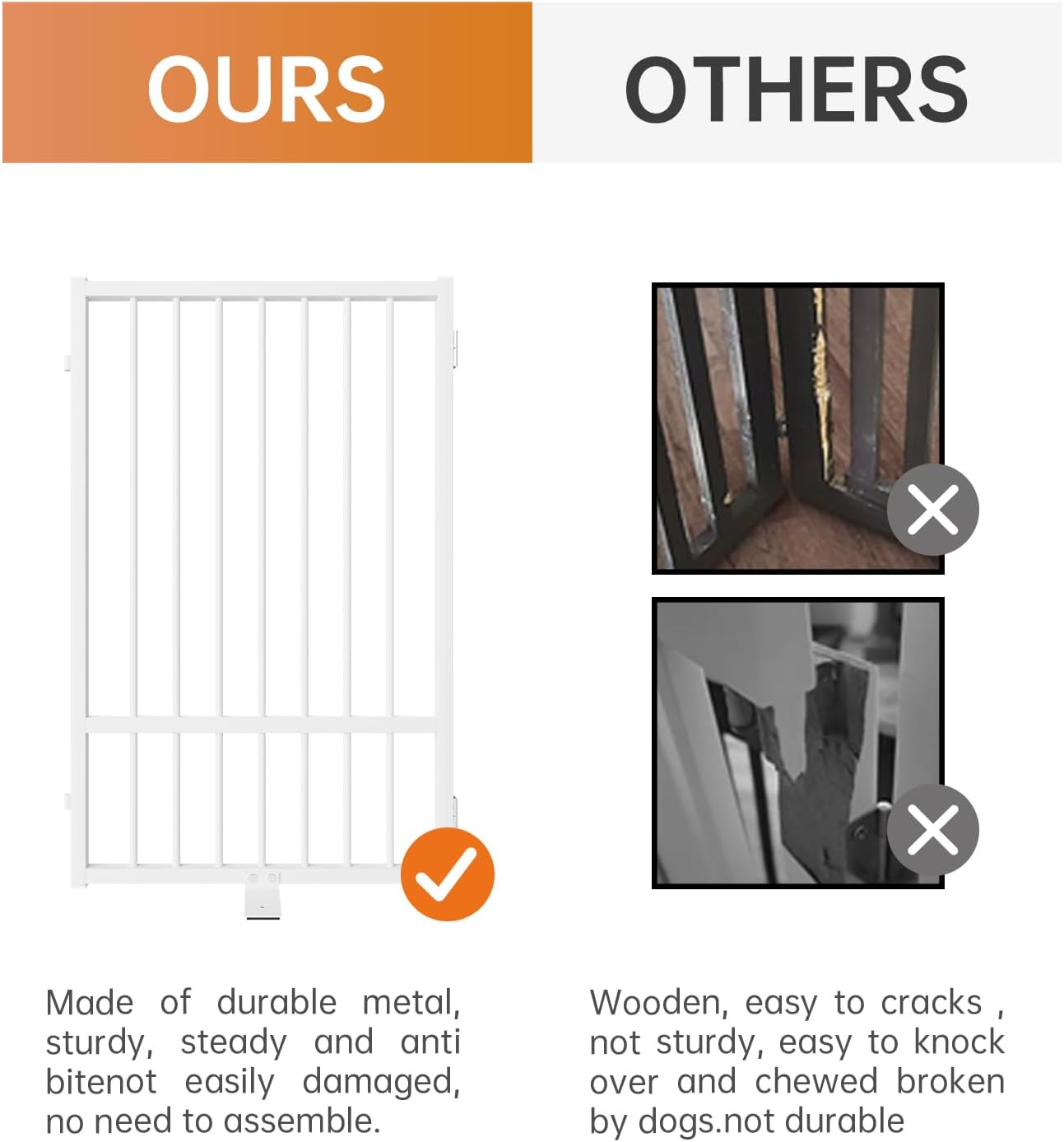 Full Metal Freestanding Dog Gate with Door, 36''Height Foldable Pet Dog Fence for Indoor & Outdoor, 2 Panels Extra Wide Free Standing TallDog Gates for Doorways,House,Stairs,Porch,Deck,Yard