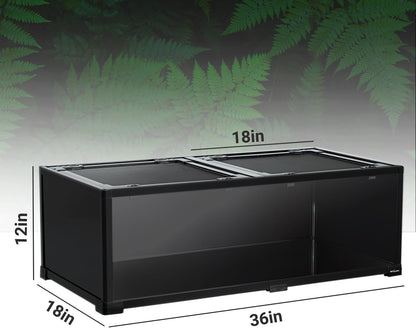 REPTIZOO 34 Gallon Glass Reptile Terrarium, 36" x 18"x 12" Wide & Low Reptile Tank Snake Terrarium with Double Top Cover Well Ventilation Terrarium for Scorpions, Spiders, Geckos, Snakes, Tortoises