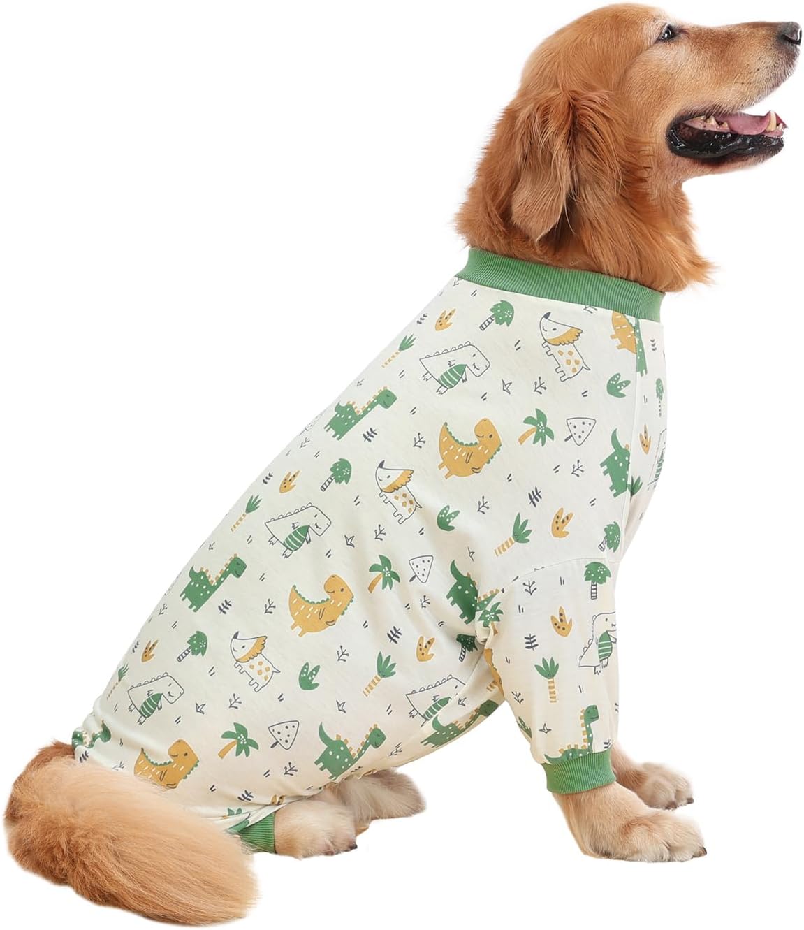 HDE Dog Pajamas One Piece Jammies Jumpsuit Pet Clothes Outfit Stretchy Lightweight Comfy Shirt Pjs for M-3XL Dogs Forest Dinos - 3XL