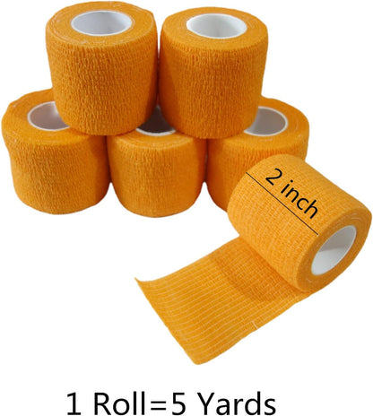 6 Pack 2" x 5 Yards Self Adhesive Bandage Wrap Breathable Cohesive Vet Wrap for Pets, Elastic Self-Adherent Tape for Sports, Wrist, Ankle (Orange)
