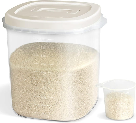 Large Airtight Food Storage Container Bin, 20-lb Dry Food Rice Container with Lid-Lock Handle and Measuring Cup. Cereal, Flour Dog Cat Pet Food Containers