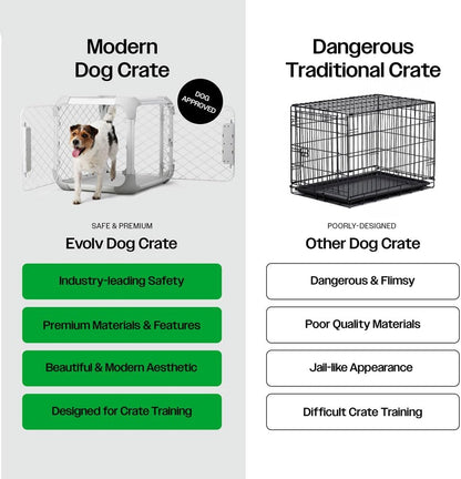 DIGGS Evolv Dog Crate - Slim, Durable Dog Kennel with Removable Ceiling Panel and Modular Design - Safe, Stylish, and Convenient (Ash, Intermediate)