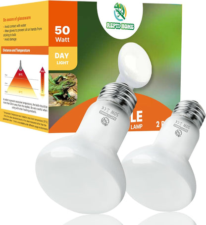Reptile Heat Lamp Bulbs, 2 Pack 50W Simulate Natural Sunlight Heat Light Bulb, Amphibian Terrarium Basking Spot Lamp for Reptile, Bearded Dragon, Lizard, Turtle, Snake