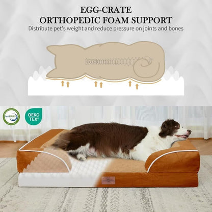 Comfort Expression Large Dog Beds Waterproof Orthopedic Foam Dog Sofa Beds Comfy Pet Bed with Washable Removable Cover & Non-Slip Bottom(Large,Caramel)