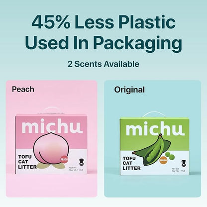 Michu Tofu Cat Litter Gen3 – 100% Natural & Biodegradable Clumping Formula, Fast-Clumping, Odor-Control, Flushable, Low-Tracking, Dust-Free – Value Box, 2 Boxes=22 lb, Peach