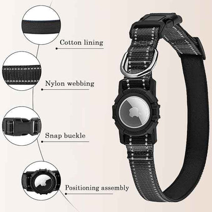 Airtag Dog Collar with Waterproof Air Tag Holder, Integrated Reflective Pet Collar with Soft Padding, Adjustable Nylon Collar for Small Medium Large Dogs, Black,XL (18.1"-27.5")