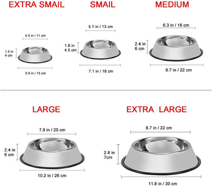 Stainless Steel Dog Bowls, 1.5 Cup/12oz Cat Bowl Water and Food with Rubber Base, Pet Bowls for Small Dogs, Cats, Puppy, Rabbit and Kitten, 2Pack